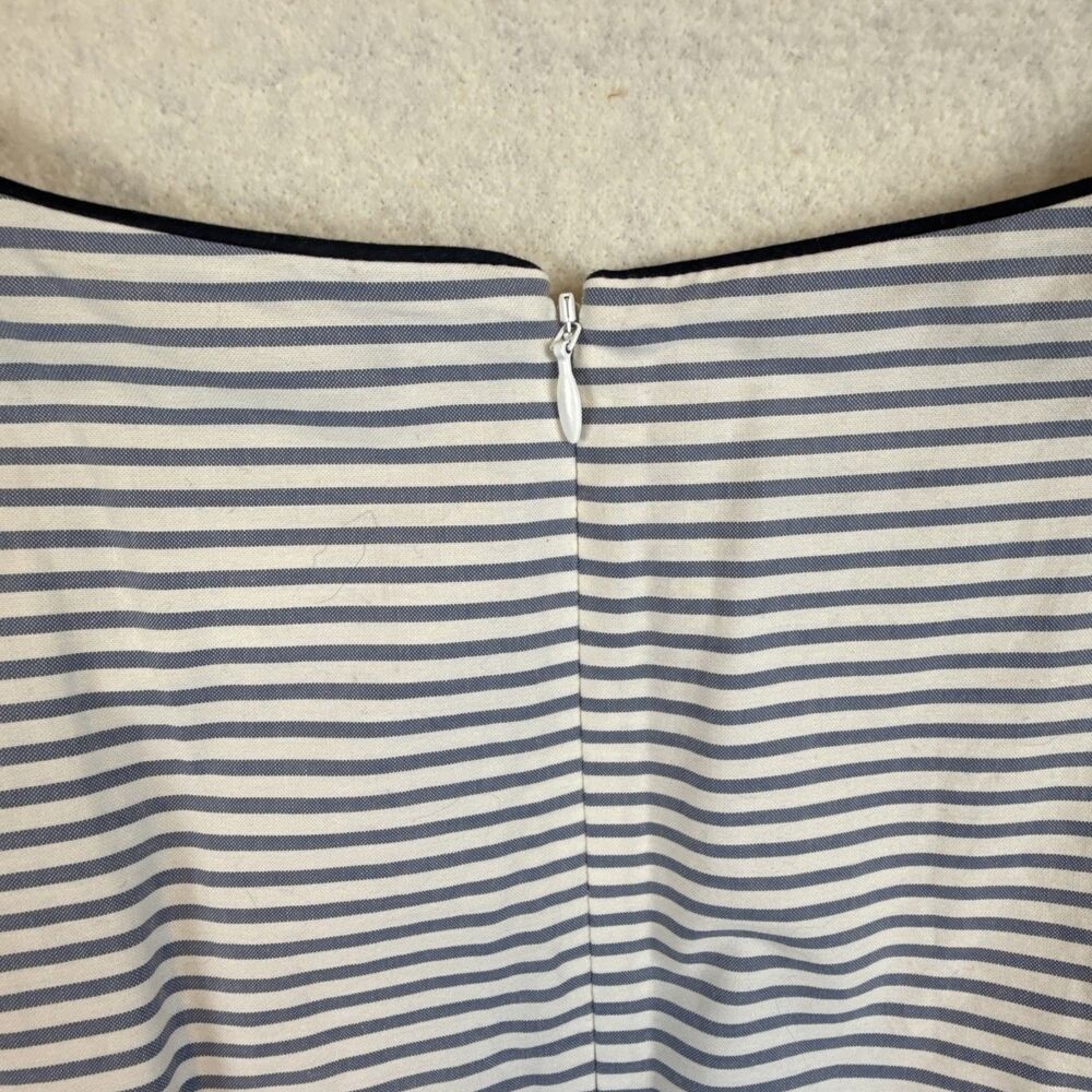 Brooks Brothers Stripe Floral Cut Out Dress 8 Blue White Applique Hem Sleeveless - Picture 13 of 16